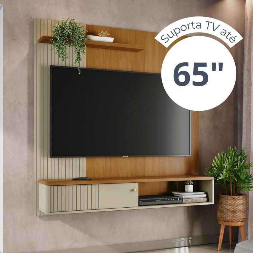 Painel Para TV Aurora 65" 160,5cm MDP-MDF Cumaru e Opala Madetec Móveis - imagem 5