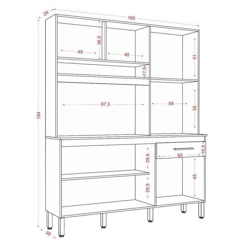 Kit Cozinha Compacta Siena 2000446 6 Portas 1 Gaveta Mdp Mdf 160cm Aramóveis - imagem 4