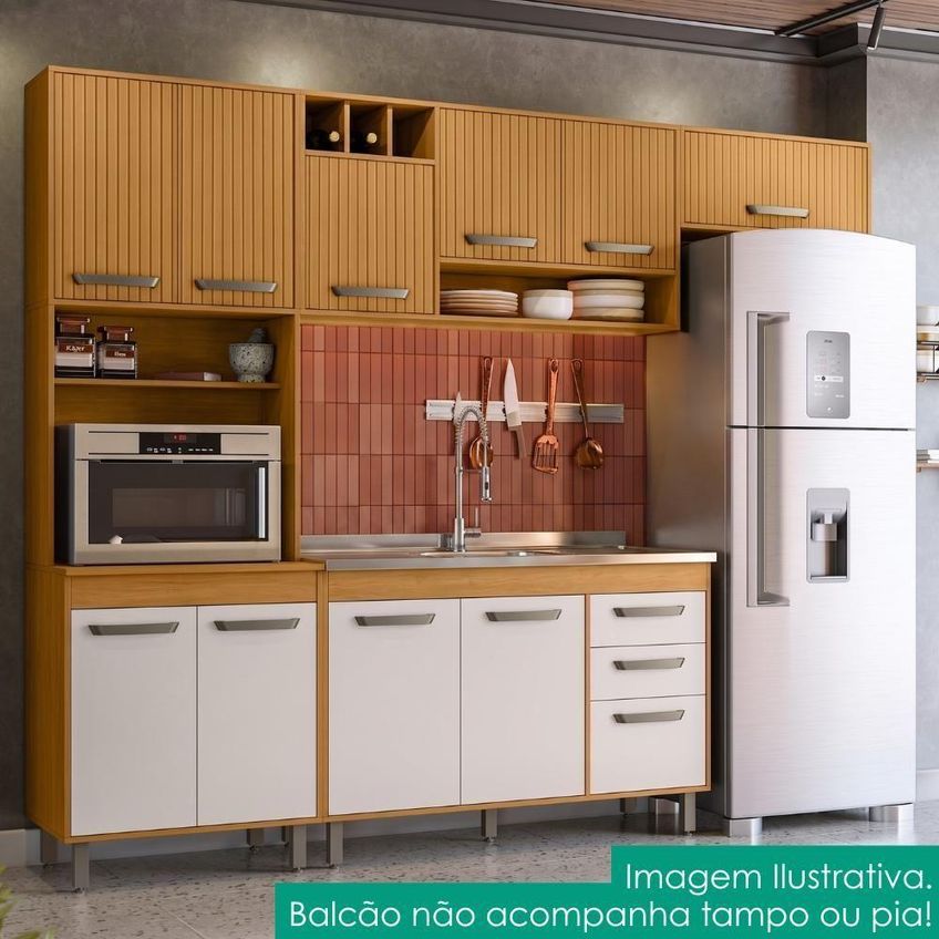 Cozinha Compacta Malta Sem Porta Sem Gaveta MDP 258cm Poliman Móveis - imagem 3