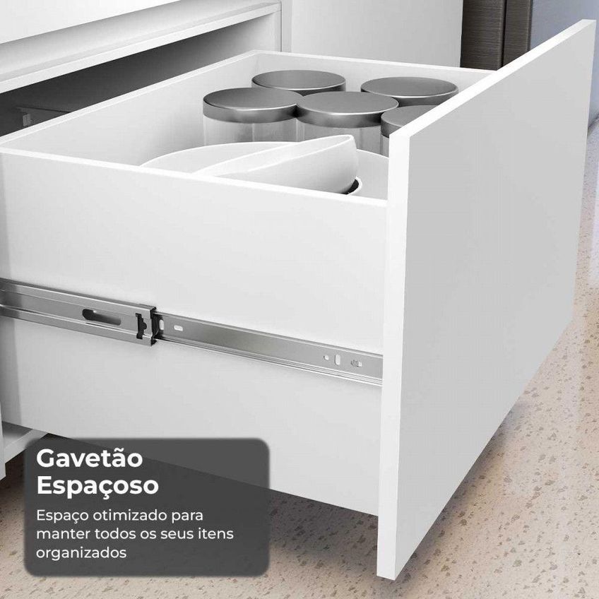 Cozinha 5 Peças Rainha 2 Portas 7 Gavetas MDF Branco Com Nature Nesher Móveis - imagem 3