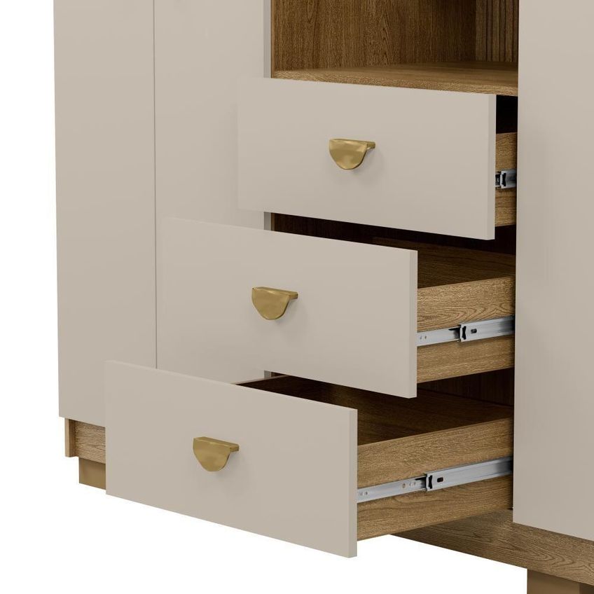 Guarda Roupa Casal Aurora 4 Portas De Bater 3 Gavetas Mdp Com Espelho Nature-fendi Vila Rica 160cm - imagem 3