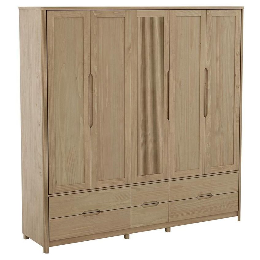 Guarda Roupa Casal Nira 5 Portas De Bater 6 Gavetas Madeira Maciça Tuari Mpozenato 220cm - imagem 3