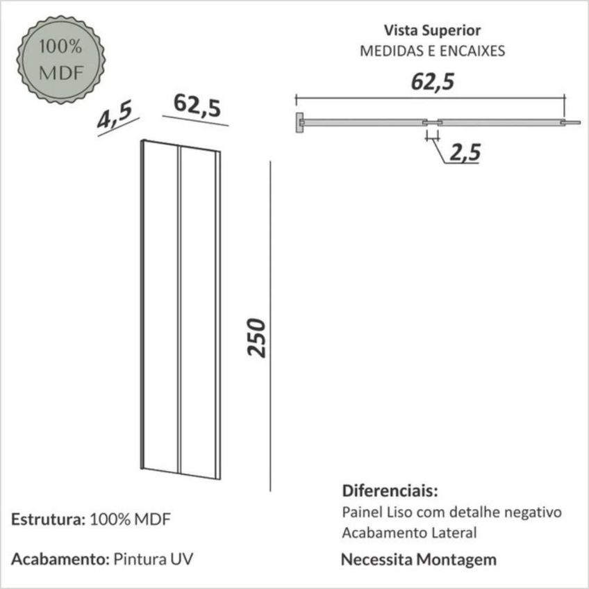 Painel Decorativo PA80CR 62,5cm MDF Laqueado Roxo Dalla Costa Móveis - imagem 3