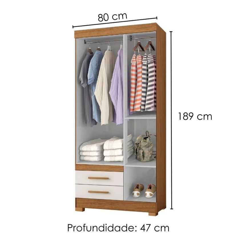 Guarda Roupa Solteiro New Recife 3 Portas De Bater 2 Gavetas Mdp Mdf Freijo Off Acetinado Poliman - imagem 3