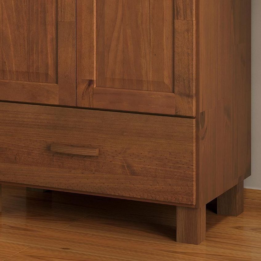 Guarda Roupa Solteiro Lone 2 Portas De Bater 1 Gaveta Madeira Maciça Castanho Mpozenato 82cm - imagem 3