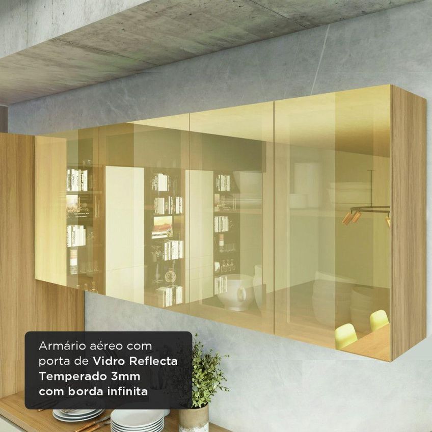 Cozinha Planejada Rainha 8 Portas 7 Gavetas MDF Verde Com Nature Nesher Móveis - imagem 4