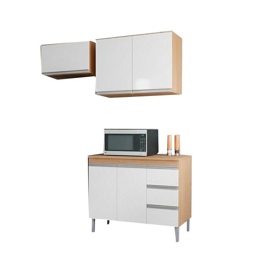 Conjunto Kit Cozinha Pia Sem Tampo 3 Peças 100cm 80cm 60cm MDF-MDP Amêndoa E Branco AJL Móveis - imagem 2