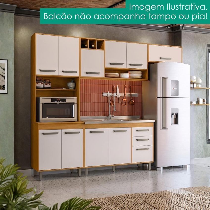 Cozinha Compacta Malta Sem Porta Sem Gaveta MDP 258cm Poliman Móveis - imagem 5
