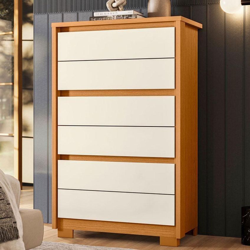 Guarda Roupa Casal E Cômoda Vinci 6 Portas 6 Gavetas Mdp Cinamomo Off White Albatroz Móveis - imagem 3