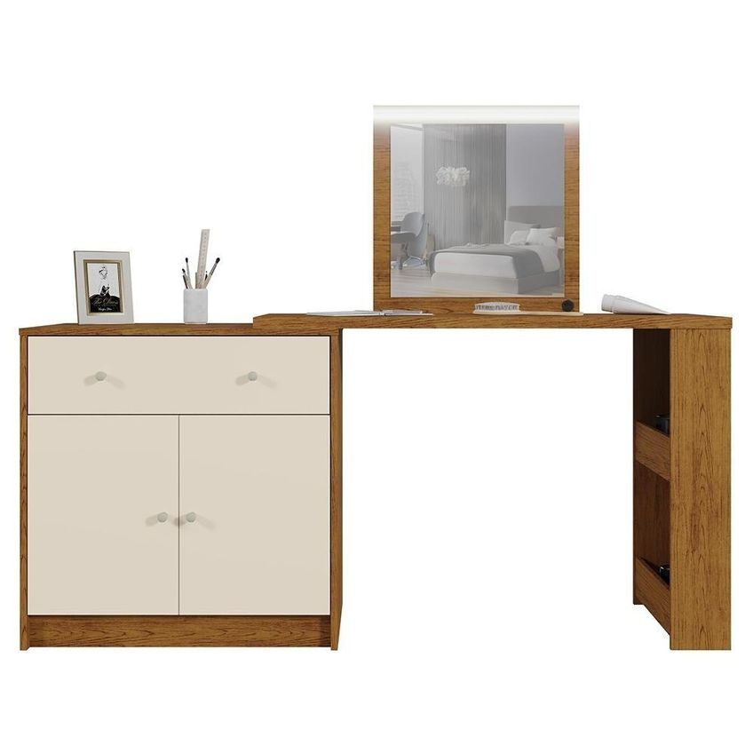 Penteadeira Camarim Belle 1 Gaveta Com Espelho Led Mdf-mdp Off White Mpozenato - imagem 3