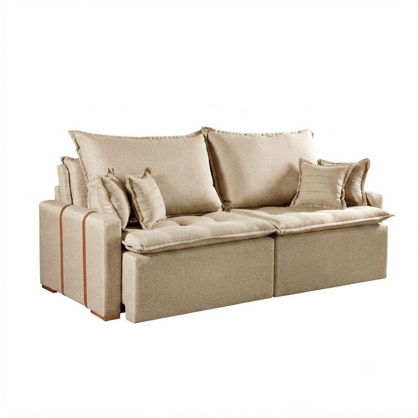 Sofá Orfeu 3 Lugares Retrátil E Cama 180cm Bege Linho Assento Pillow D28 Soft - imagem 3