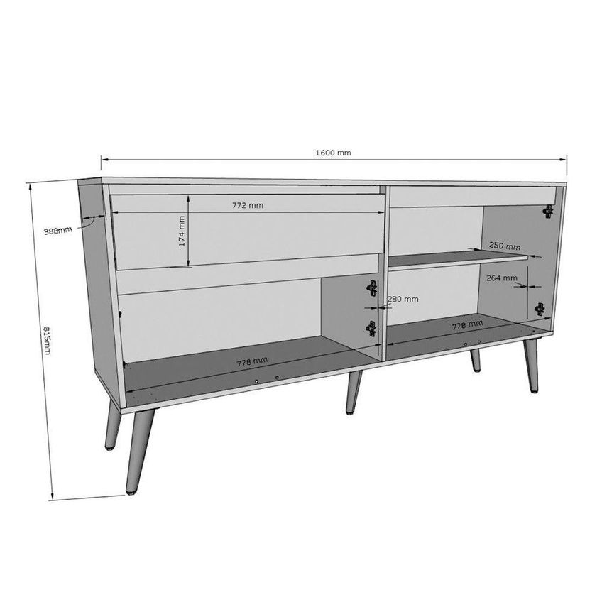 Aparador Buffet Ravi Retro 4 Portas 1 Gaveta 160cm Off White Peternella Moveis - imagem 3