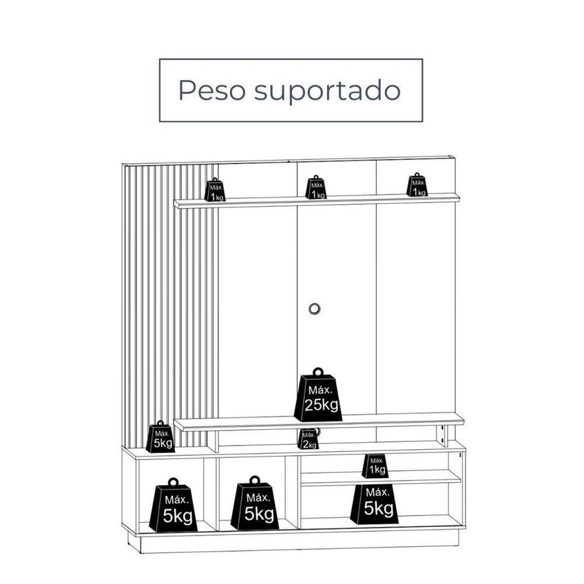 Home Theater Ares Para TV Até 65" 160cm MDP Com Rodízios Cinamomo E Off White Madetec Móveis - imagem 3