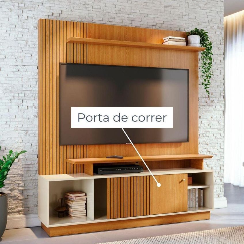 Home Theater Ares Para TV Até 65" 160cm MDP Com Rodízios Cinamomo E Off White Madetec Móveis - imagem 4