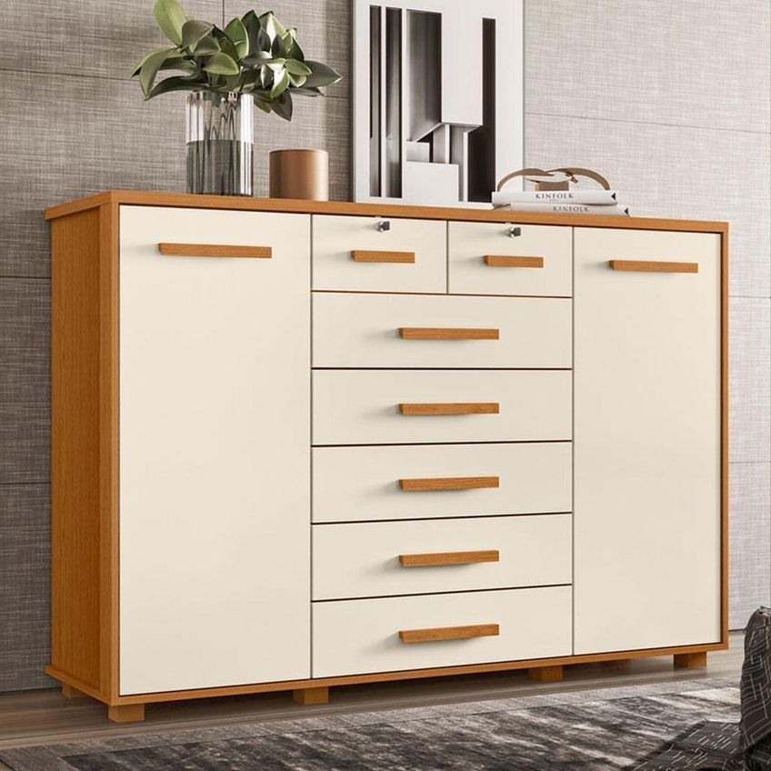Guarda Roupa Casal Vinci 6 Portas De Bater 3 Gavetas Mdp Cinamomo Off White Com Cômoda Fontana - imagem 4