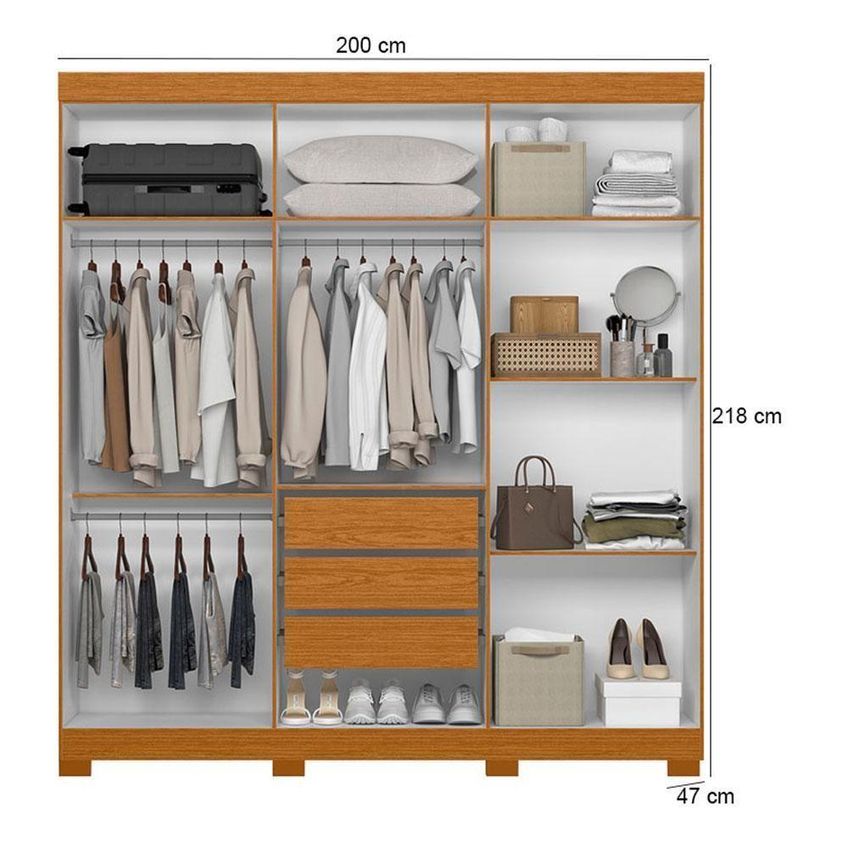 Guarda Roupa Casal Vinci 6 Portas De Bater 3 Gavetas Mdp Cinamomo Albatroz Móveis 200cm - imagem 5