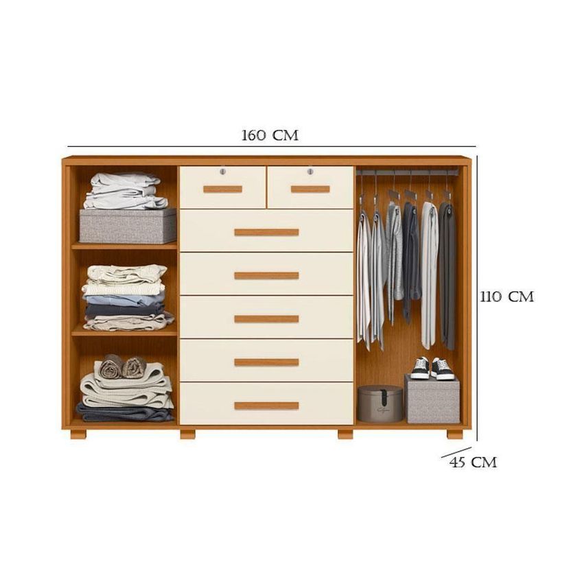 Guarda Roupa Casal Vinci 6 Portas De Bater 3 Gavetas Mdp Cinamomo Off White Com Cômoda Fontana - imagem 2