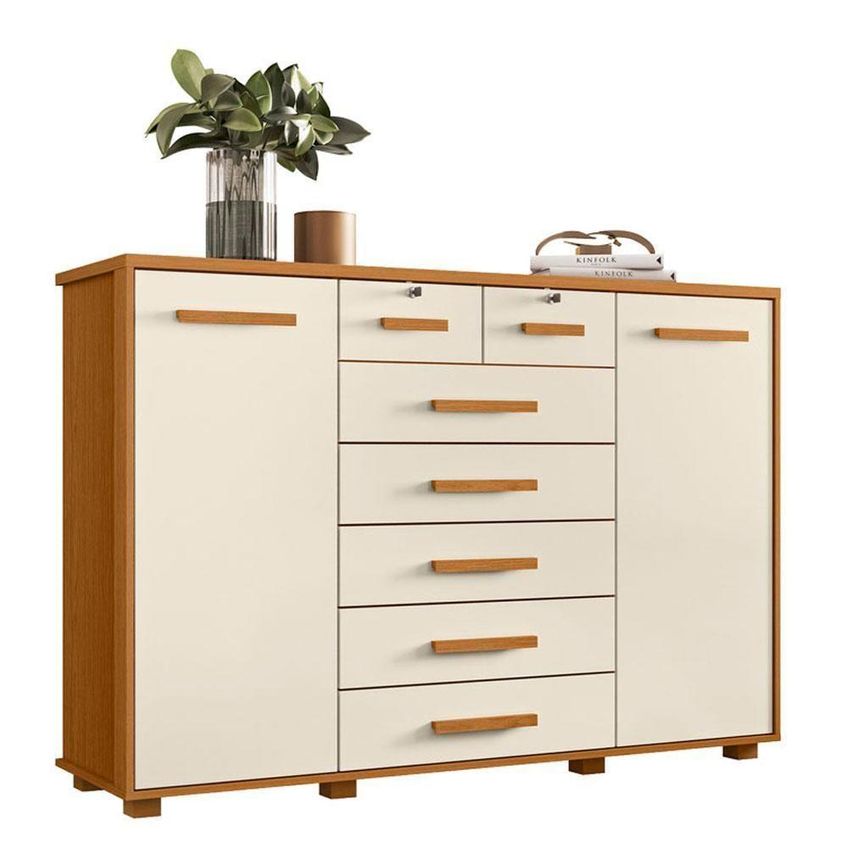 Guarda Roupa Casal Vinci 6 Portas De Bater 3 Gavetas Mdp Cinamomo Off White Com Cômoda Fontana - imagem 4
