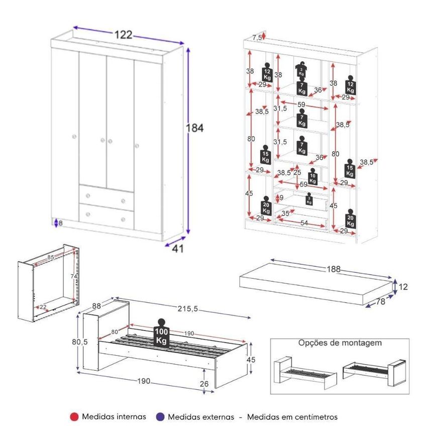 Conjunto De Quarto Cama Colchão Guarda Roupa 4 Portas 2 Gavetas Lira Mdp Branco Multimóveis - imagem 3