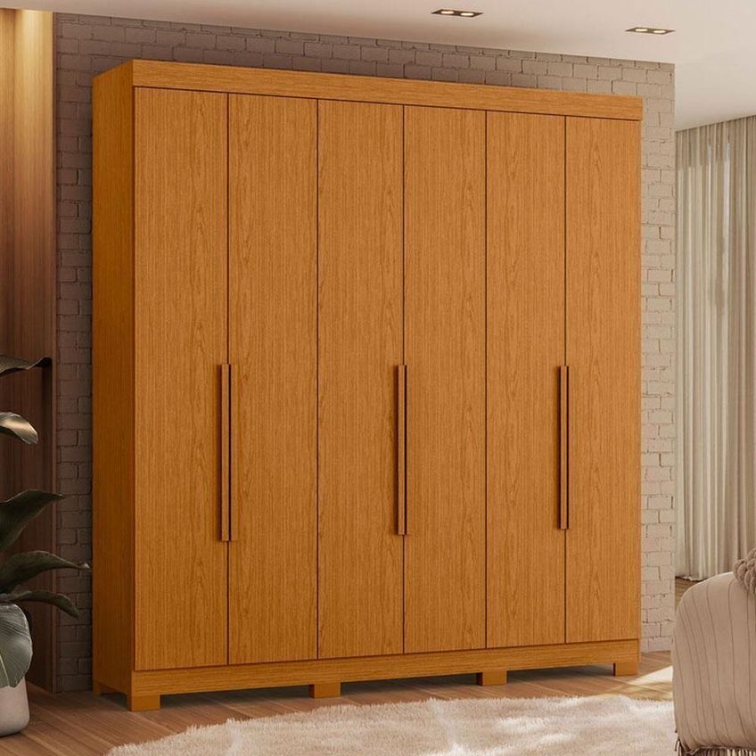 Guarda Roupa Casal Com Cômoda Vinci E New Veneza 6 Portas 5 Gavetas Mdp Com Espelho Cinamomo - imagem 3