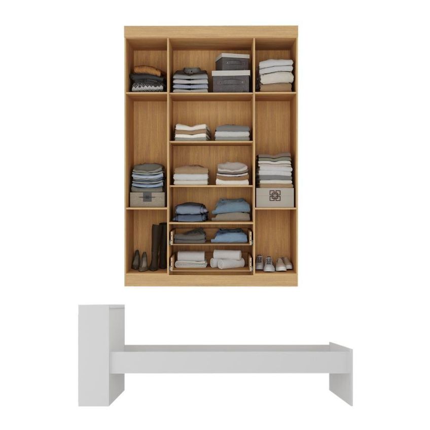 Conjunto De Quarto Cama Colchão Guarda Roupa 4 Portas 2 Gavetas Lira Mdp Branco Multimóveis - imagem 4