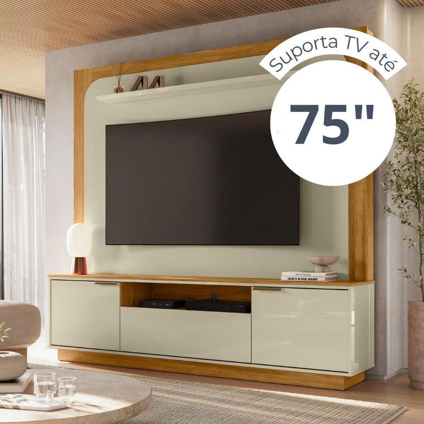 Home Theater Nilo Para TV Até 75" 200cm MDP Com Gaveta Cumaru E Opala Madetec Móveis - imagem 3