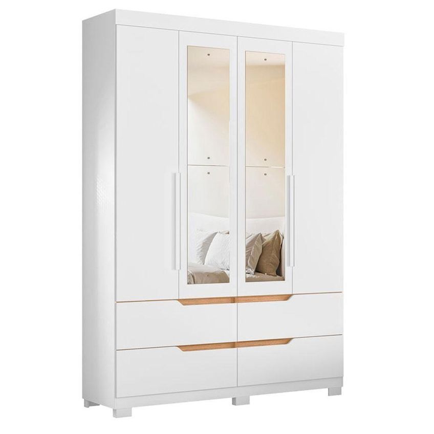 Guarda Roupa Solteiro Com Cômoda Doble 4 Portas De Bater Com Espelho 4 Gavetas Mdp Branco Albatroz - imagem 3