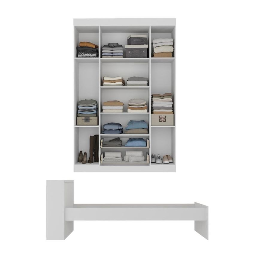 Conjunto De Quarto Lira Com Cama Baú Colchão E Guarda Roupa 4 Portas 2 Gavetas Mdp Branco - imagem 4