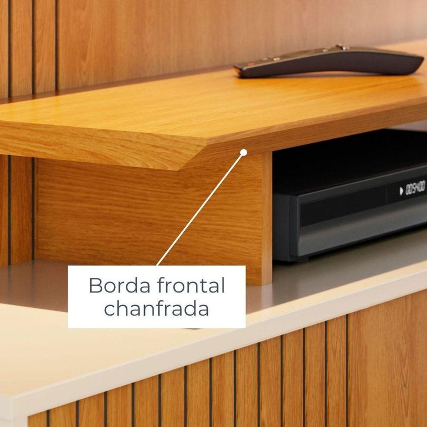 Home Theater Ares Para TV Até 65" 160cm MDP Com Porta de Correr Cinamomo e Off White Madetec Móveis - imagem 2