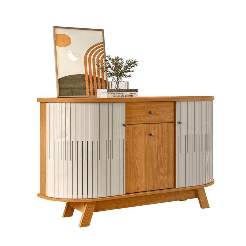 Buffet Aparador Monza Moderno 3 Portas 1 Gaveta Mdp 136cm Off White Madetec Móveis - imagem 4