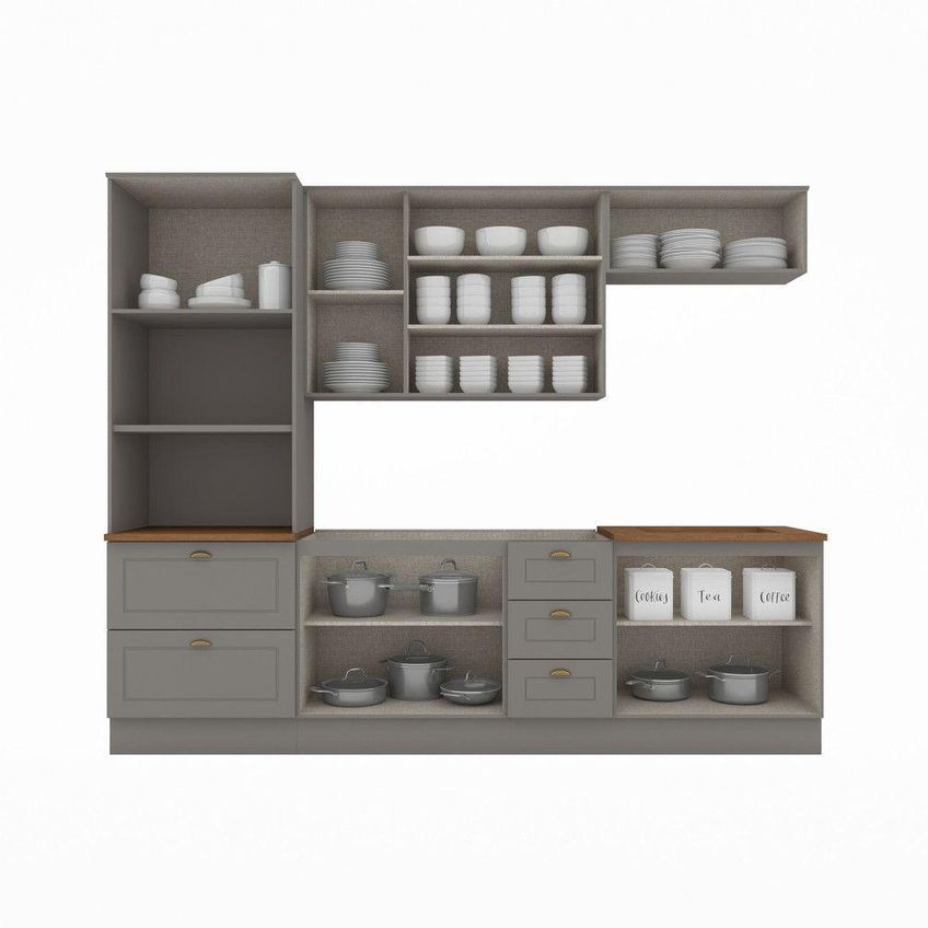 Cozinha Amy Casa 812 10 Portas 5 Gavetas MDF 271,5cm Cinza Com Natural Casa 812 - imagem 3