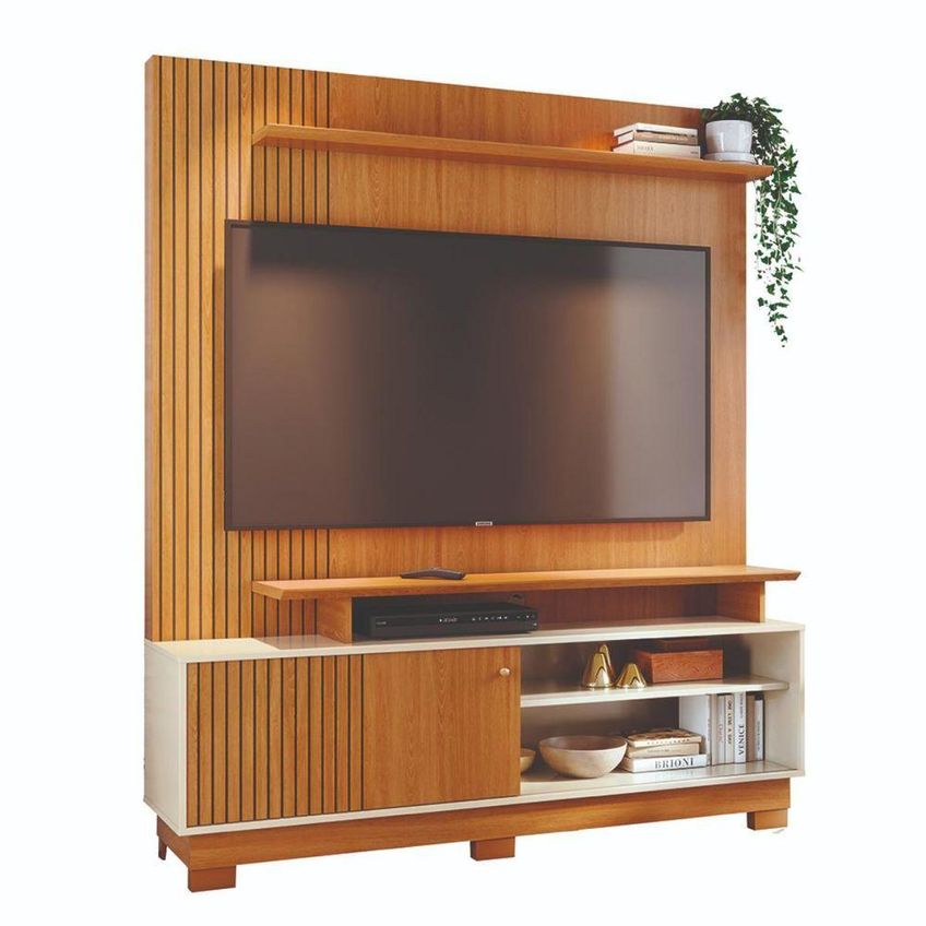 Home Theater Ares Para TV Até 65" 160cm MDP Com Porta de Correr Cinamomo e Off White Madetec Móveis - imagem 5