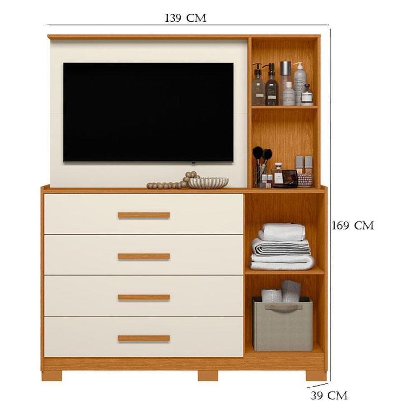 Guarda Roupa Casal Vinci 6 Portas De Bater 7 Gavetas Mdp Cômoda Ilhabela Cinamomo Off White Albatroz - imagem 3