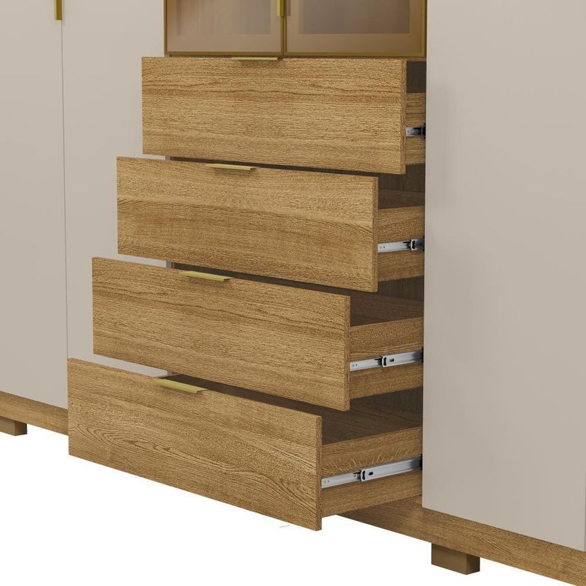 Guarda Roupa Casal Dubai Ouro 6 Portas De Bater 4 Gavetas MDF Nature-Fendi Vila Rica 260cm - imagem 2