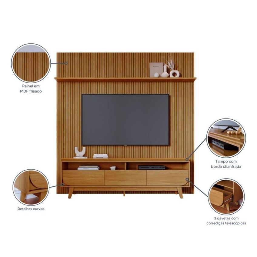 Composição Para TV Luna 75" 238cm MDP E MDF Cumaru Madetec Móveis - imagem 5