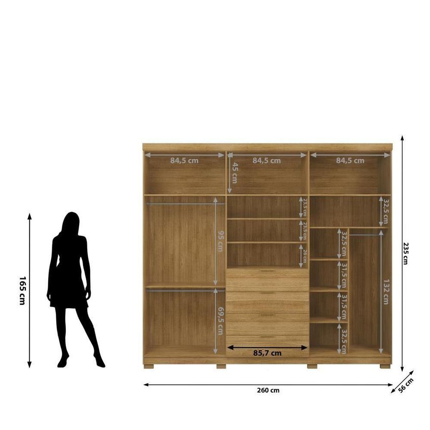 Guarda Roupa Casal Dubai Ouro 6 Portas De Bater 4 Gavetas MDF Nature-Fendi Vila Rica 260cm - imagem 3