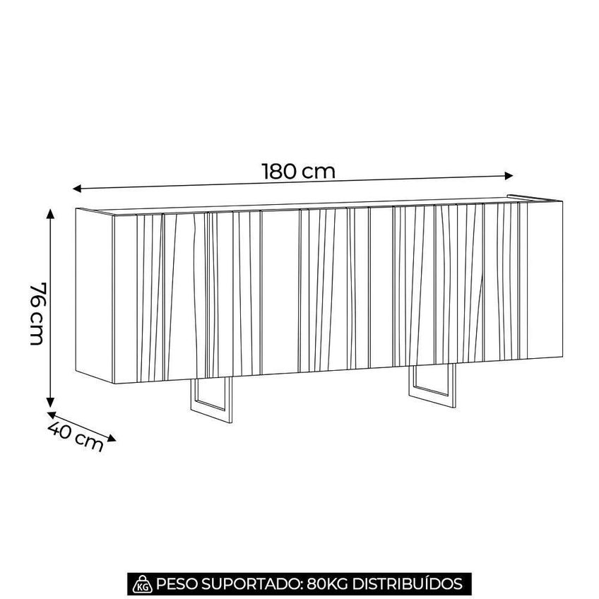 Buffet Aparador Lyon N02 4 Portas MDF 180cm Cinamomo E Champanhe Mpozenato - imagem 4