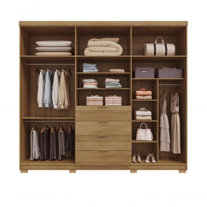 Guarda Roupa Casal Dubai Ouro 6 Portas De Bater 4 Gavetas MDF Nature-Fendi Vila Rica 260cm - imagem 4