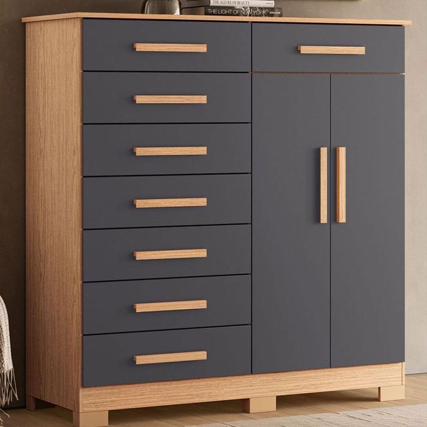 Guarda Roupa Solteiro Com Cômoda Verona 4 Portas De Bater Com Espelho 4 Gavetas Mdp Freijó Titanium - imagem 4