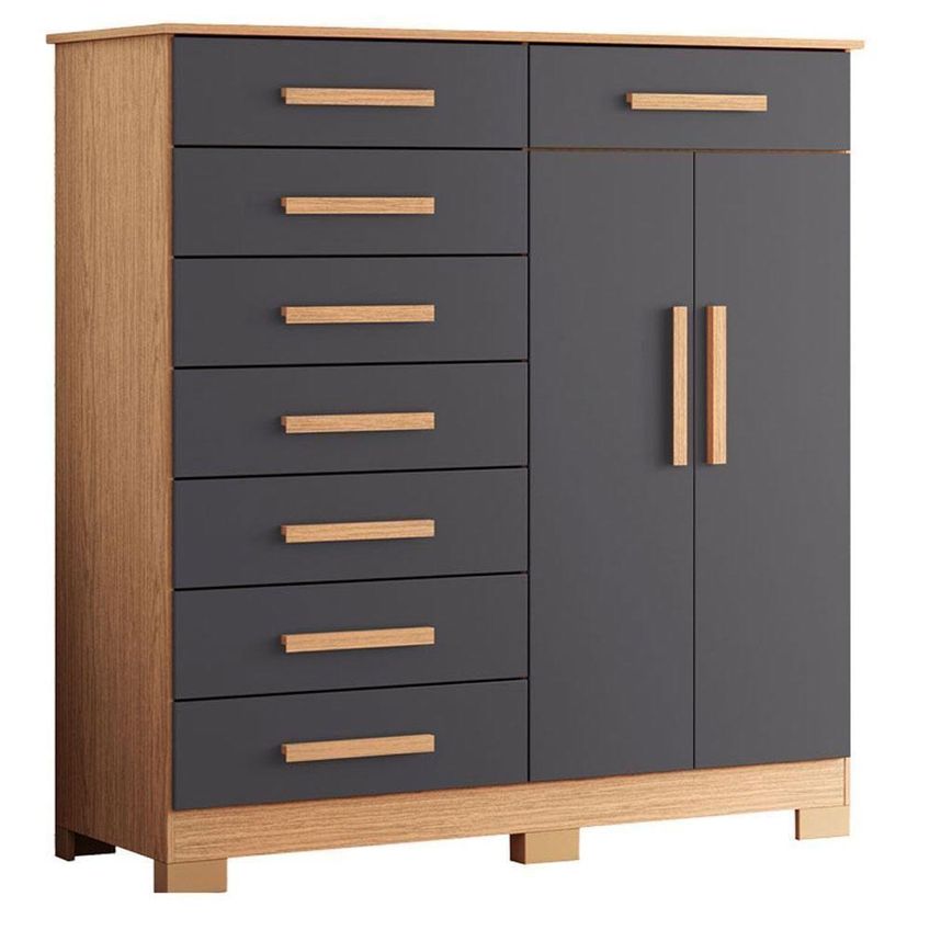 Guarda Roupa Solteiro Com Cômoda Verona 4 Portas De Bater Com Espelho 4 Gavetas Mdp Freijó Titanium - imagem 5