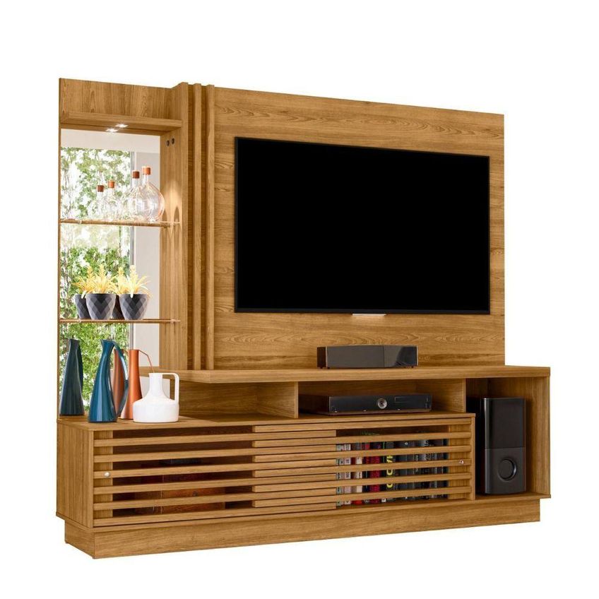 Home Theater Frizz Plus Para TV Até 60" 200cm MDP Com Espelho e LED Cumaru Madetec Móveis - imagem 4