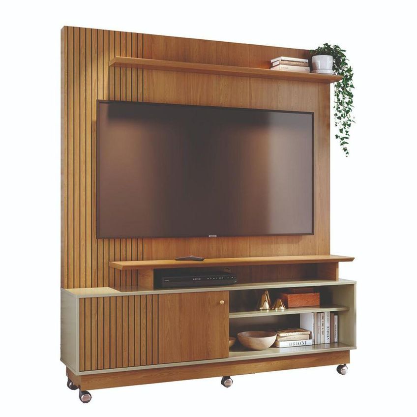 Home Theater Ares Para TV Até 65" 160cm MDP Com Rodízios Cumaru E Opala Madetec Móveis - imagem 4
