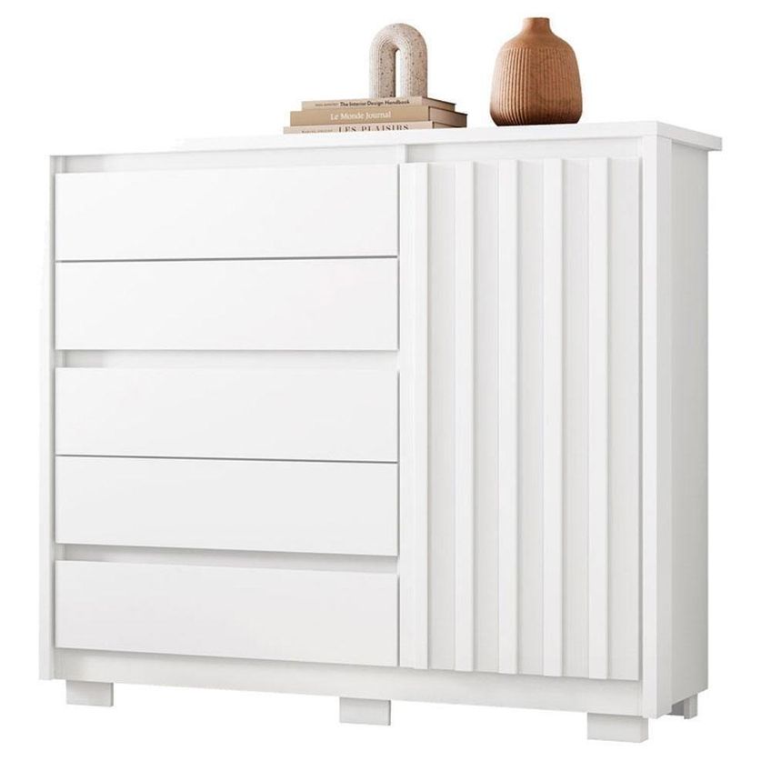 Guarda Roupa Solteiro Com Cômoda Sapateira Doble 4 Portas De Bater Com Espelho 4 Gavetas MDP Branco - imagem 3
