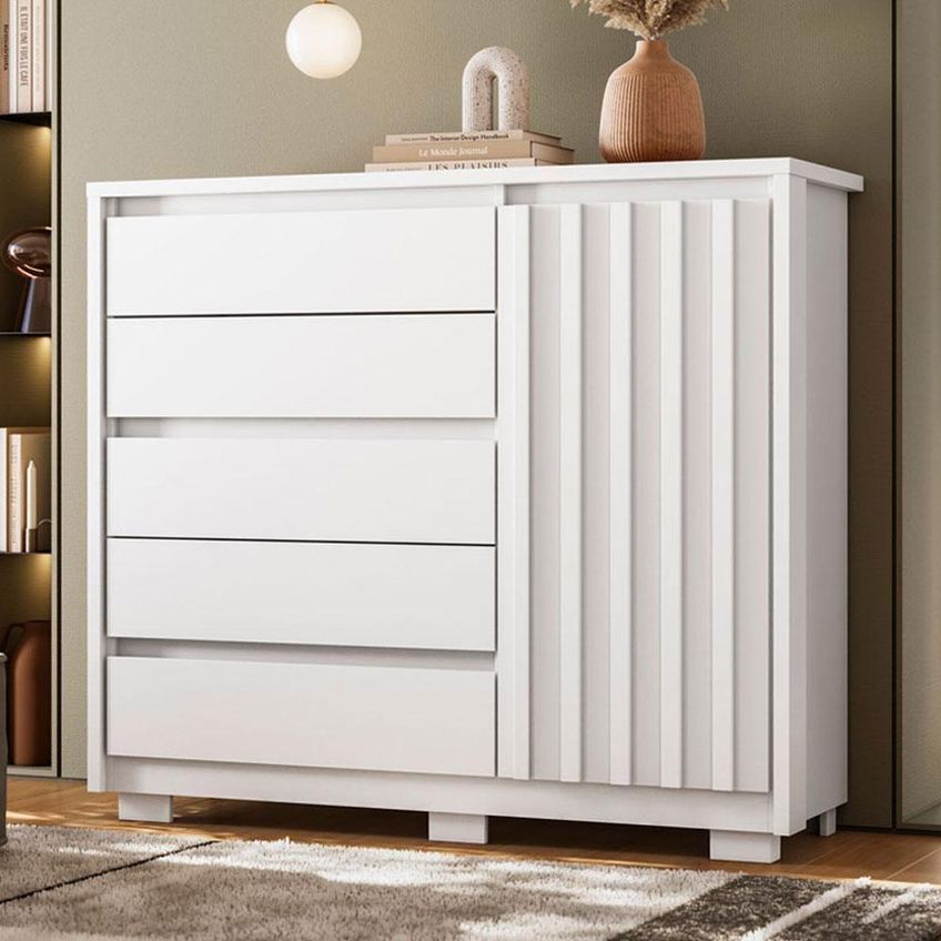 Guarda Roupa Solteiro Com Cômoda Sapateira Doble 4 Portas De Bater Com Espelho 4 Gavetas MDP Branco - imagem 5