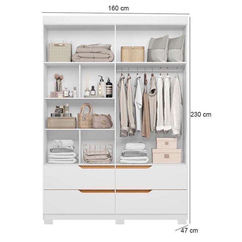 Guarda Roupa Solteiro Doble 4 Portas De Bater Com Espelho E Cômoda 4 Gavetas MDP Branco Albatroz - imagem 4
