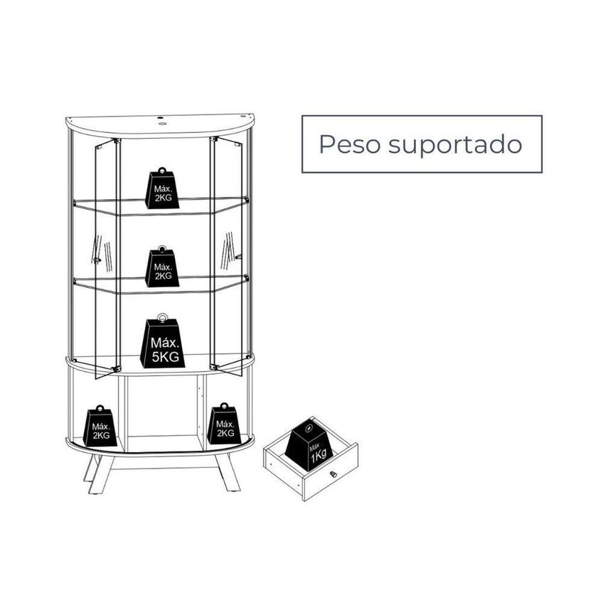 Cristaleira Moss 2 Portas 2 Gavetas MDF E MDP Com Iluminação LED Cumaru E Opala Madetec Móveis - imagem 5