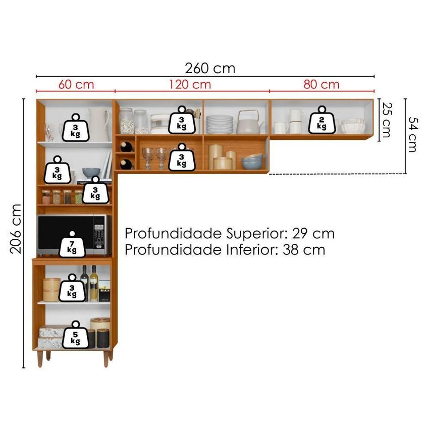 Cozinha Compacta Sicilia 3 Modulos 260cm Amadeirado Poliman Moveis - imagem 3