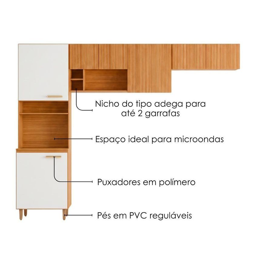 Cozinha Compacta Sicilia 3 Modulos 260cm Amadeirado Poliman Moveis - imagem 4