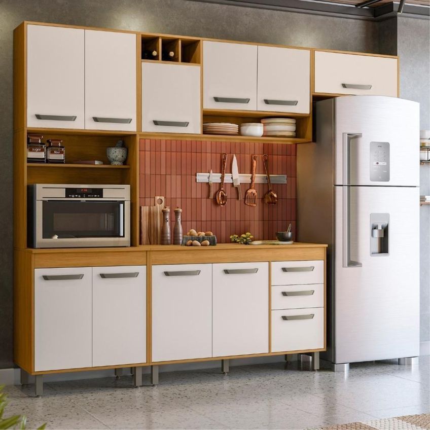 Cozinha Compacta Malta Sem Porta Sem Gavetas MDP 258cm Amadeirado Poliman Móveis - imagem 5