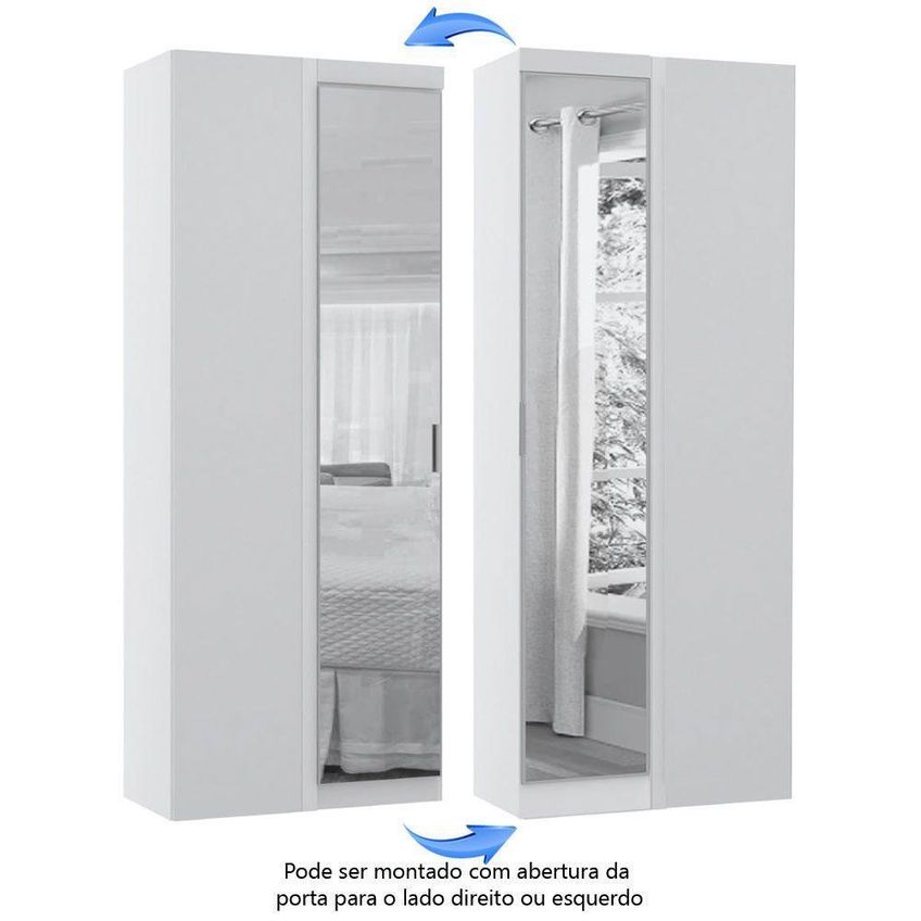 Guarda Roupa De Canto Alpes 1 Porta De Bater Com Espelho Mdp Branco Pf Luciane Móveis 90cm - imagem 3